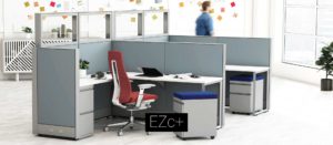 open office look with light blue cubicles