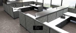 Dark grey office with cubicles