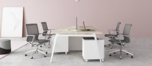 pink office with open office setup