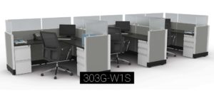 grey cubicles with black base